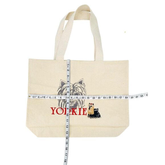 Handmade Embroidered Yorkie Yorkshire Terrier Dog Breed Tote Bag Natural Canvas - Picture 6 of 8